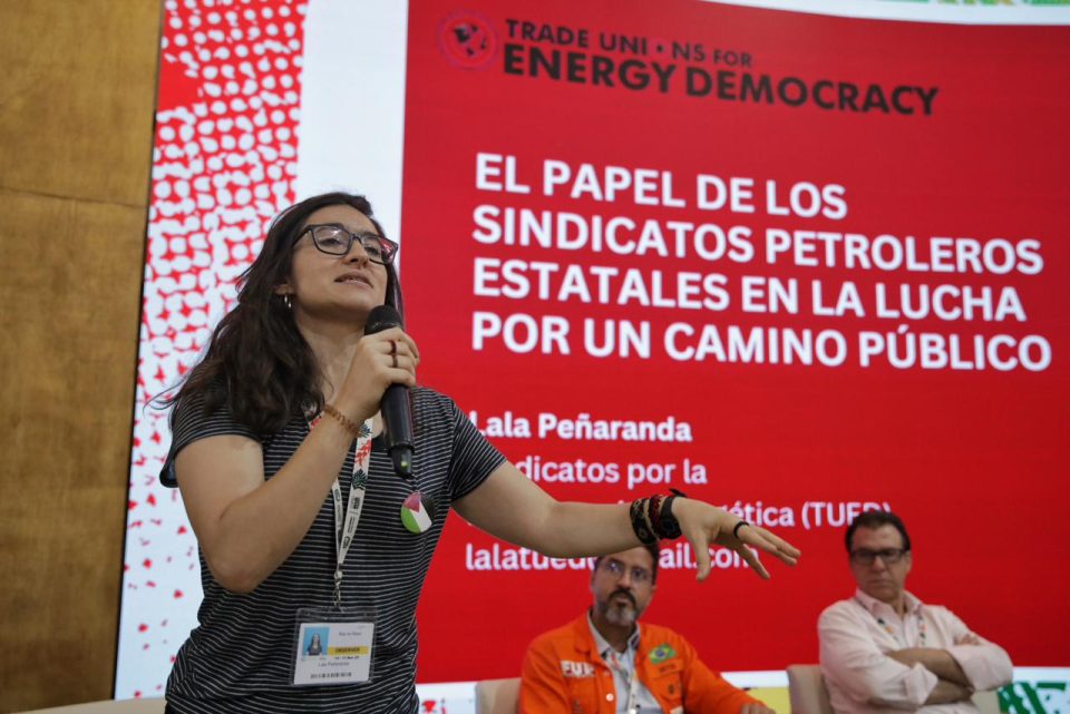 Participantes do painel da FUP na COP30 debatem caminhos para uma transição energética justa, soberana e popular, com foco em trabalhadores e participação social (Foto: Marcelo Aguilar)